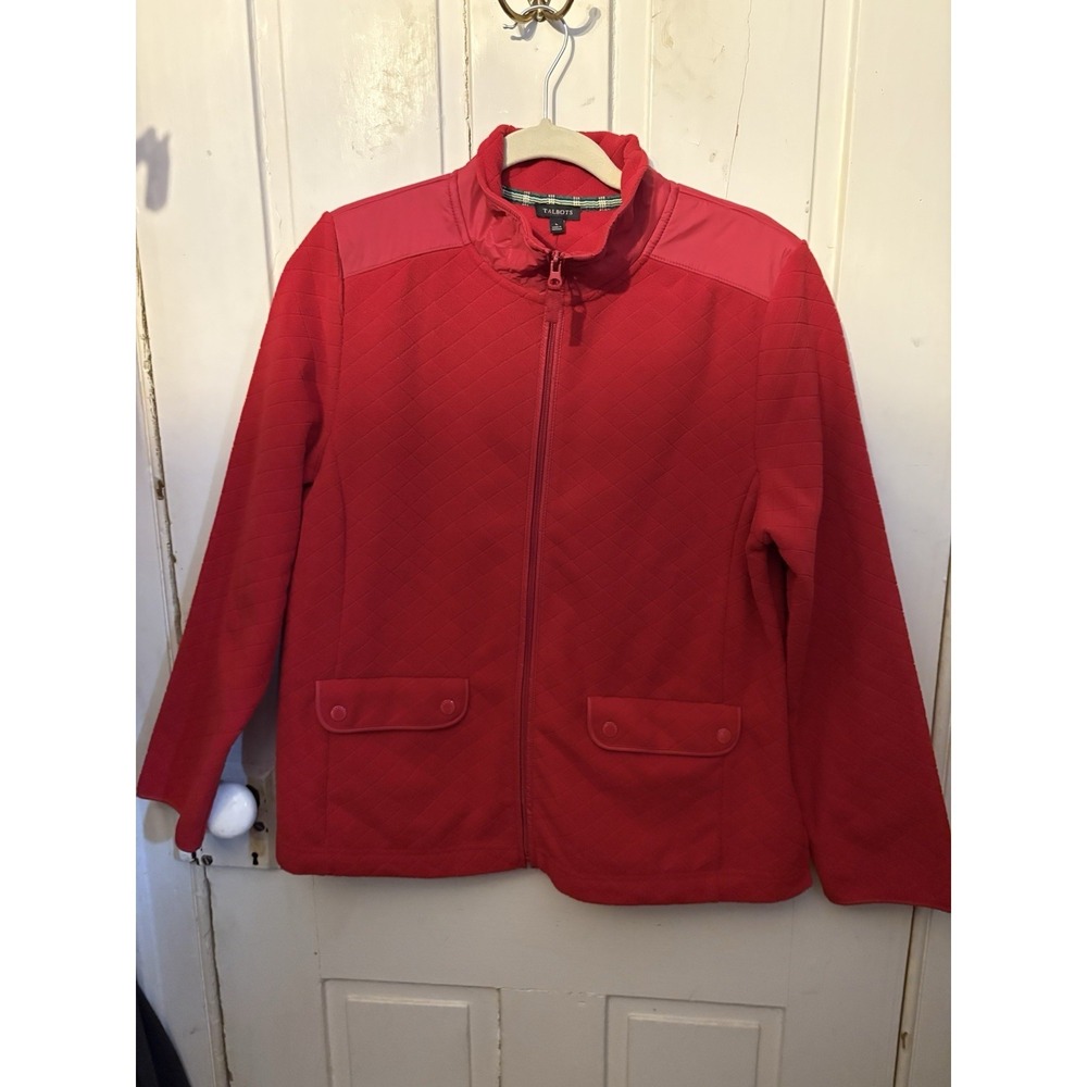 TALBOTS Red Quilted Jacket Women's Large Full Zip Lightweight Coat Classic